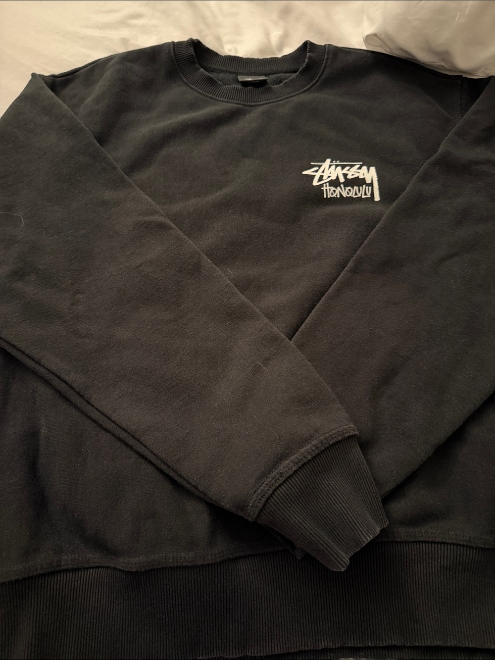 Stussy Black Crewneck Sweatshirt with White Logo